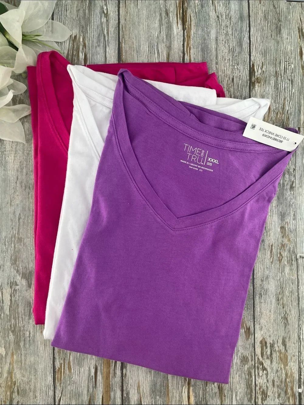 Women's Slub V Neck Short Sleeve T-Shirts 3-Pack Size XXXL